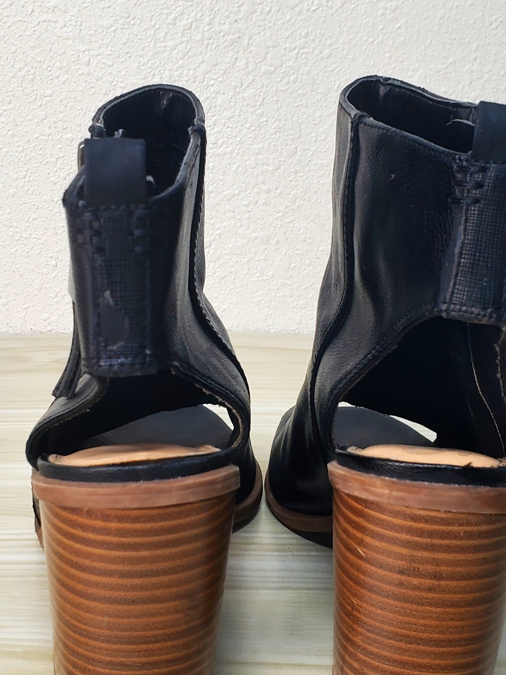 Circus by Sam Edelman Black Leather Peep-Toe Block Heel Ankle Boots - Picture 8 of 14